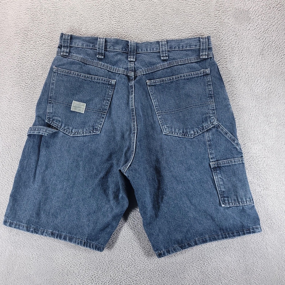 Wrangler Shorts Mens 34 Blue Denim Utility Cargo 10" Relaxed Workwear Jorts